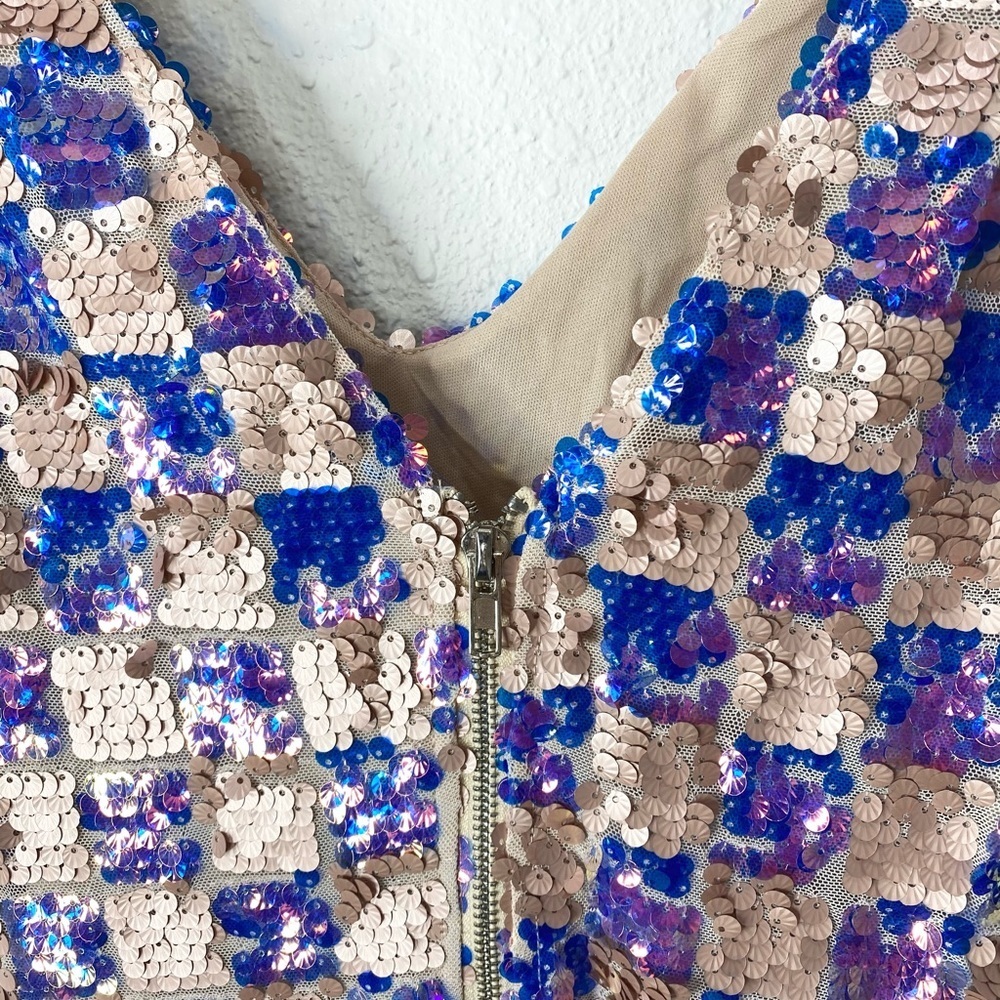 L’ATISTE Checkered Sequin Midi Dress In Multicolor Small NWT - Picture 11 of 13